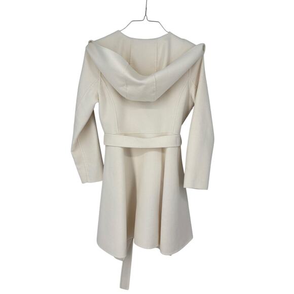 BCBG Max Azria Double Face Wool Blend Cream Wrap Coat Hooded Large Womens - Picture 7 of 12
